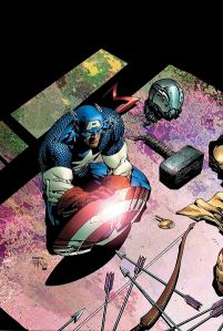 Captain America mourns the loss of the team that rescued him in Avengers #503 (Nov. 2004)