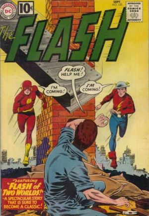 A new age dawns in the famous story "Flash of Two Worlds" (The Flash #123, Sept. 1961)